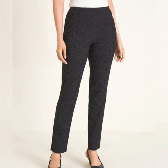 Chicos So Slimming Brigitte Tonal Jacquard Slim Ankle Pants  Black Size 4R - Picture 1 of 14